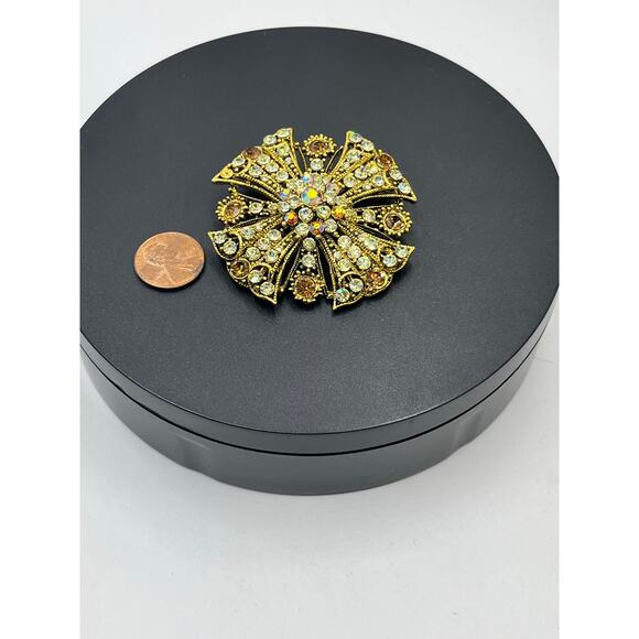 Vintage Stacked Domed Round Gold, Bronze & Brown Rhinestone AB Brooch - Picture 8 of 8